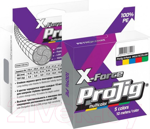 Изображение товара Леска плетеная Петроканат ProJig X-Force Multicolor 0.18мм 13.0кг (100м)