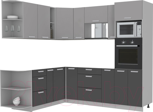 Изображение товара Кухонный гарнитур Интерлиния Мила Лайт 1.88x2.4 левая без столешницы (серебристый/антрацит)