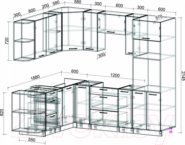 Изображение товара Кухонный гарнитур Интерлиния Мила Лайт 1.88x2.4 левая без столешницы (серебристый/бетон)