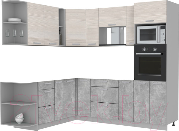 Изображение товара Кухонный гарнитур Интерлиния Мила Лайт 1.88x2.4 левая без столешницы (вудлайн кремовый/бетон)