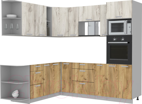 Изображение товара Кухонный гарнитур Интерлиния Мила Лайт 1.88x2.4 левая без столешницы (дуб белый/дуб золотой)