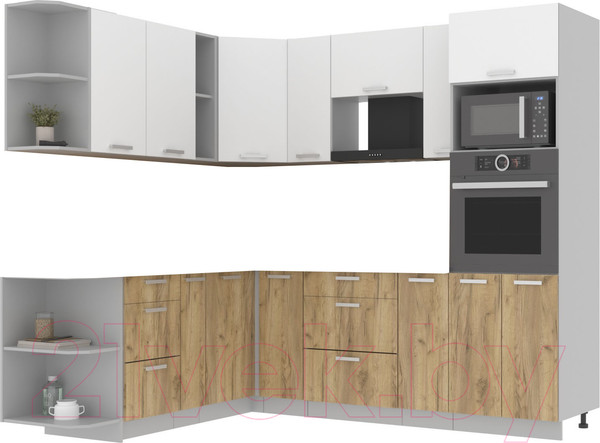 Изображение товара Кухонный гарнитур Интерлиния Мила Лайт 1.88x2.4 левая без столешницы (белый платинум/дуб золото)