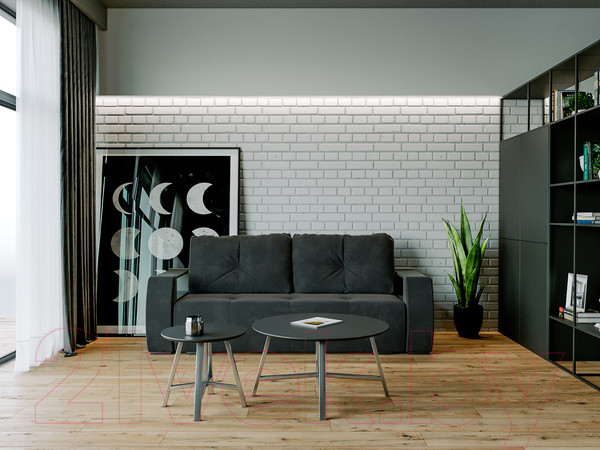 Изображение товара Диван Mebel-Ars Еврокнижка Мальтида (велюр черный НВ-178/17)