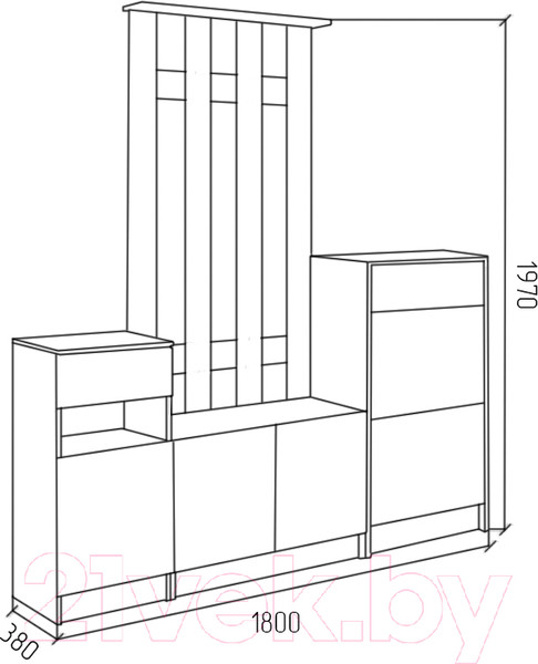 Изображение товара Секция в прихожую МДК СПР2 1970x1800x380 (дуб млечный)