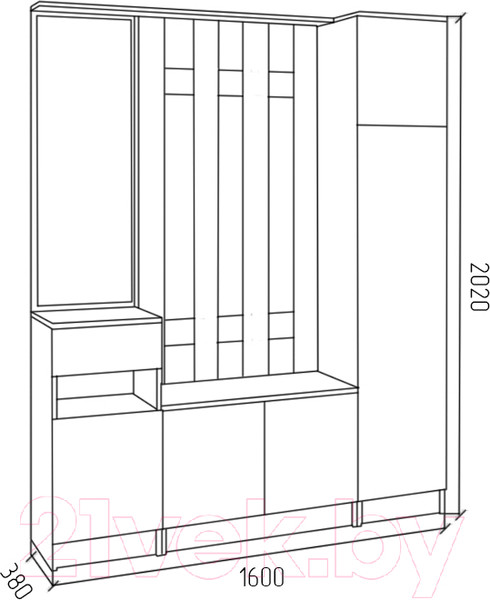Изображение товара Секция в прихожую МДК СПР3 2020x1600x380 (дуб млечный)