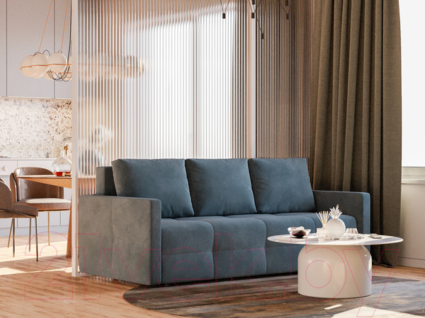 Изображение товара Диван Mebel-Ars Еврокнижка Марсель №2 (велюр серо-синий НВ-178/26)