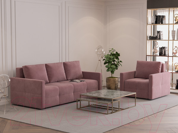 Изображение товара Диван Mebel-Ars Еврокнижка Марсель №2 (велюр пудра НВ-178/18)