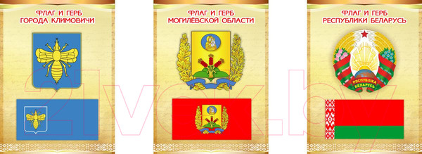 Изображение товара Информационный стенд Stendy Триптих Герб, Флаг РБ, Вашего города и области / 22096