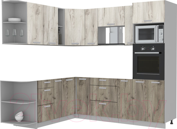 Изображение товара Кухонный гарнитур Интерлиния Мила Лайт 1.88x2.4 левая без столешницы (дуб белый/дуб серый)