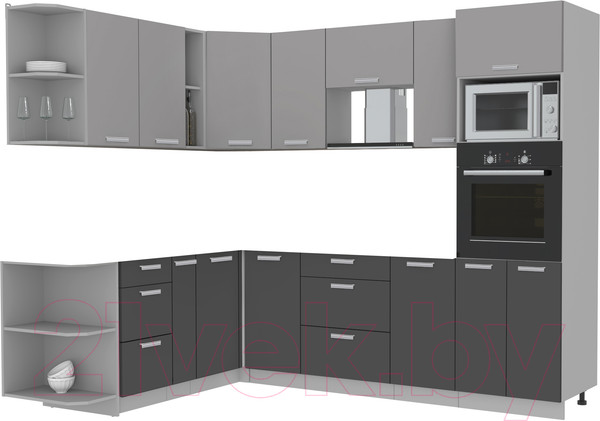Изображение товара Кухонный гарнитур Интерлиния Мила Лайт 1.88x2.6 левая без столешницы (серебристый/антрацит)