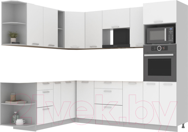 Изображение товара Кухонный гарнитур Интерлиния Мила Лайт 1.88x2.6 левая без столешницы (белый платинум/белый платинум)