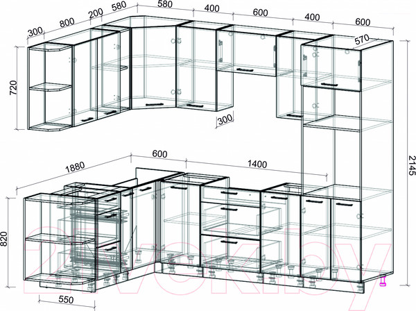 Изображение товара Кухонный гарнитур Интерлиния Мила Лайт 1.88x2.6 левая без столешницы (серебристый/бетон)