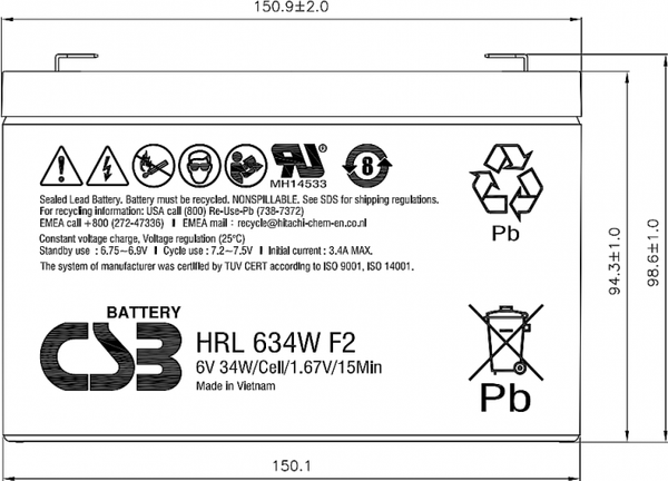 Изображение товара Аккумуляторная батарея CSB HRL 634W F2 FR