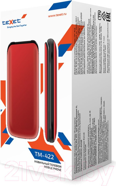 Изображение товара Мобильный телефон Texet TM-422 (гранат)