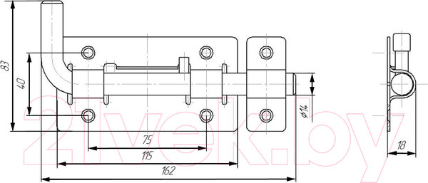 Изображение товара Щеколда Секрет Киров ЗД-03 Круглый Г-образный (антик серебристый)
