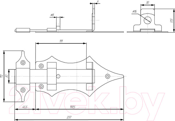 Изображение товара Щеколда Секрет Киров ЗД-14 С проушиной (антик серебристый)