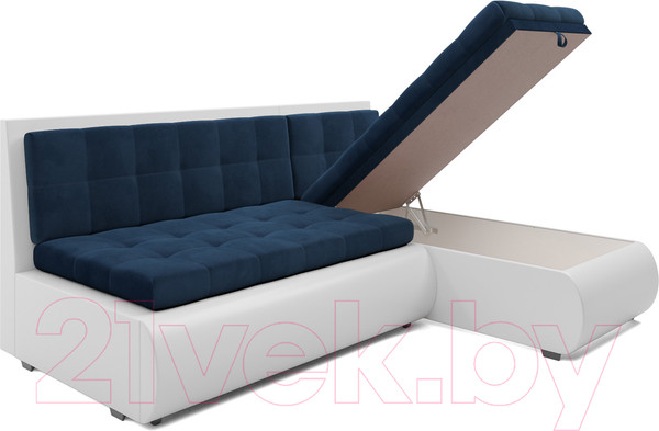 Изображение товара Диван угловой Mebel-Ars Кормак (темно-синий Luna 034/экокожа белая)