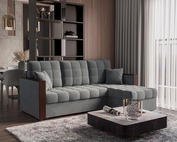 Изображение товара Диван угловой Mebel-Ars Техас (велюр серо-синий HB-178 26)