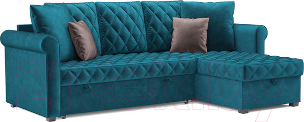 Изображение товара Диван угловой Mebel-Ars Берлин (бархат сине-зеленый/star velvet 43 black green)