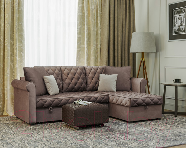 Изображение товара Диван угловой Mebel-Ars Берлин (бархат серо-шоколадный/star velvet 60 cofee)