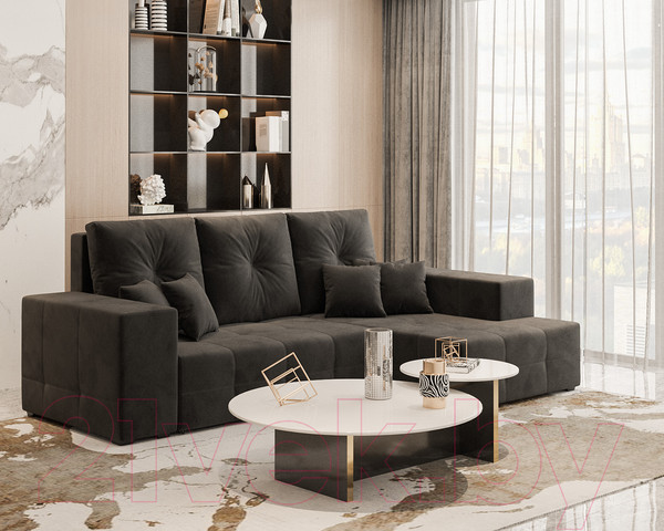 Изображение товара Диван угловой Mebel-Ars Монреаль правый (велюр черный НВ-178/17)