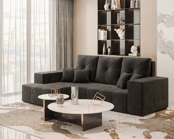 Изображение товара Диван угловой Mebel-Ars Монреаль левый (велюр черный НВ-178/17)