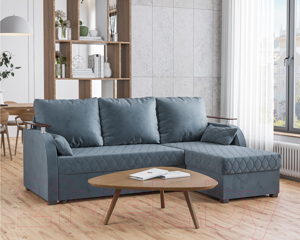 Изображение товара Диван угловой Mebel-Ars Токио (велюр серо-синий HB-178 26)