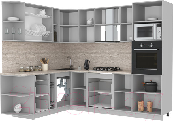 Изображение товара Кухонный гарнитур Интерлиния Мила Лайт 1.88x2.6 левая без столешницы (белый платинум/дуб золото)