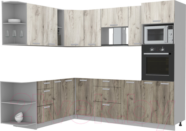 Изображение товара Кухонный гарнитур Интерлиния Мила Лайт 1.88x2.6 левая без столешницы (дуб белый/дуб серый)