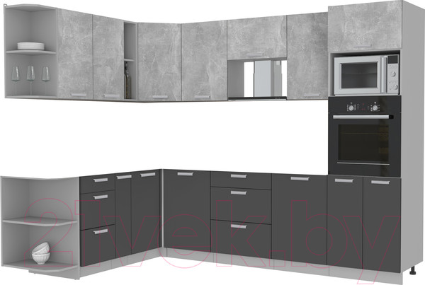 Изображение товара Кухонный гарнитур Интерлиния Мила Лайт 1.88x2.8 левая без столешницы (бетон/антрацит)