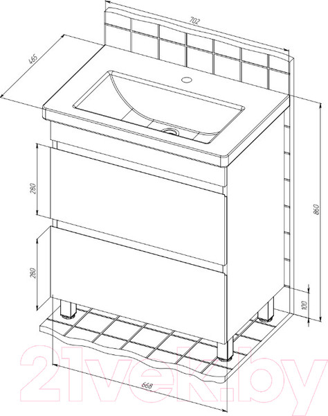 Изображение товара Тумба с умывальником Briz Элен Классик Фостер 70 / 227 03-08070-06 00 БЕЛ