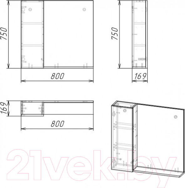 Изображение товара Шкаф с зеркалом для ванной Grossman Альба 80 L / 208006