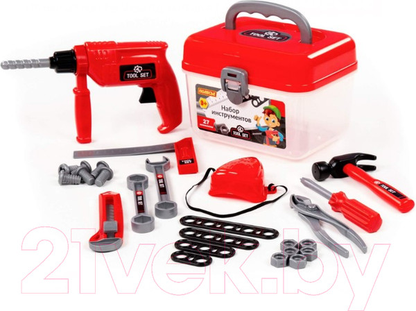 Изображение товара Набор инструментов игрушечный Полесье №28 в чемоданчике / 92427 (27 элементов)