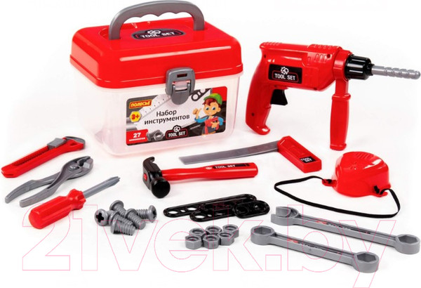 Изображение товара Набор инструментов игрушечный Полесье №28 в чемоданчике / 92427 (27 элементов)
