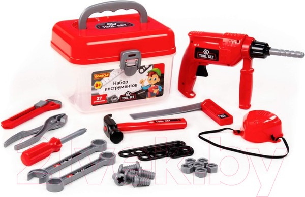 Изображение товара Набор инструментов игрушечный Полесье №28 в чемоданчике / 92427 (27 элементов)