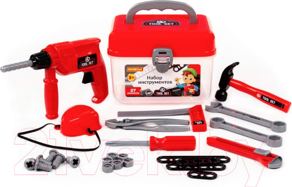 Изображение товара Набор инструментов игрушечный Полесье №28 в чемоданчике / 92427 (27 элементов)