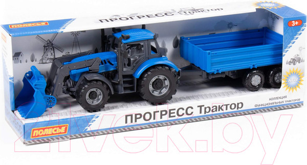 Изображение товара Трактор игрушечный Полесье Прогресс с бортовым прицепом и ковшом инерционный / 91819