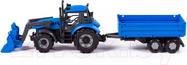 Изображение товара Трактор игрушечный Полесье Прогресс с бортовым прицепом и ковшом инерционный / 91819