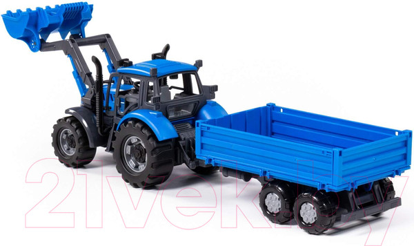 Изображение товара Трактор игрушечный Полесье Прогресс с бортовым прицепом и ковшом инерционный / 91819