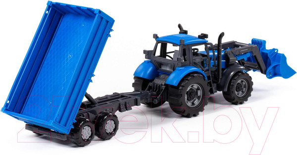 Изображение товара Трактор игрушечный Полесье Прогресс с бортовым прицепом и ковшом инерционный / 91819