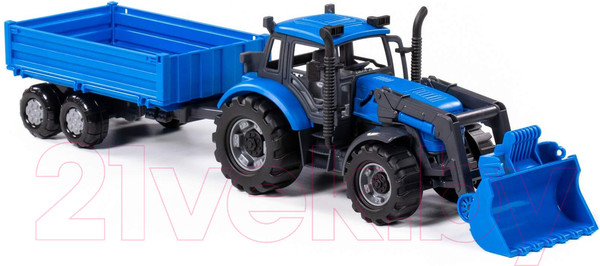 Изображение товара Трактор игрушечный Полесье Прогресс с бортовым прицепом и ковшом инерционный / 91819