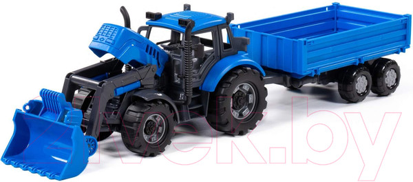 Изображение товара Трактор игрушечный Полесье Прогресс с бортовым прицепом и ковшом инерционный / 91819