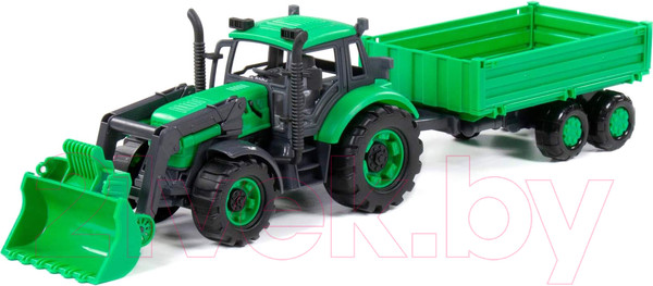 Изображение товара Трактор игрушечный Полесье Прогресс с бортовым прицепом и ковшом / 91826