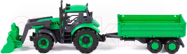 Изображение товара Трактор игрушечный Полесье Прогресс с бортовым прицепом и ковшом / 91826