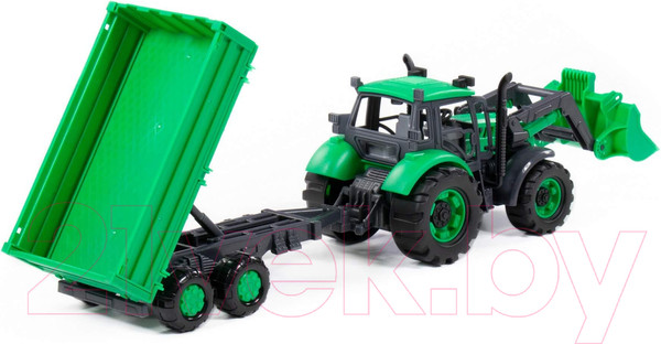 Изображение товара Трактор игрушечный Полесье Прогресс с бортовым прицепом и ковшом / 91826