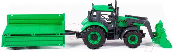 Изображение товара Трактор игрушечный Полесье Прогресс с бортовым прицепом и ковшом / 91826