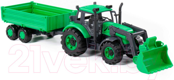 Изображение товара Трактор игрушечный Полесье Прогресс с бортовым прицепом и ковшом / 91826