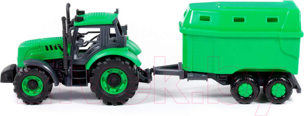 Изображение товара Трактор игрушечный Полесье Прогресс с прицепом для перевозки животных / 91482