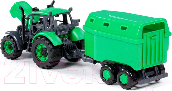 Изображение товара Трактор игрушечный Полесье Прогресс с прицепом для перевозки животных / 91482