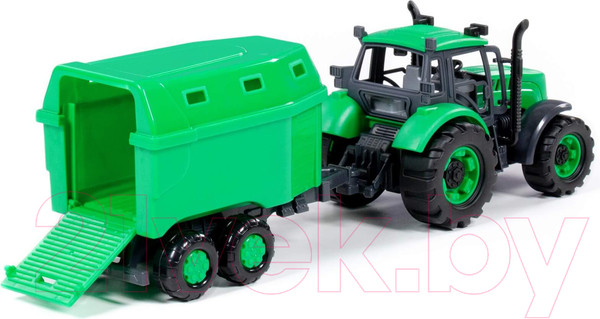 Изображение товара Трактор игрушечный Полесье Прогресс с прицепом для перевозки животных / 91482